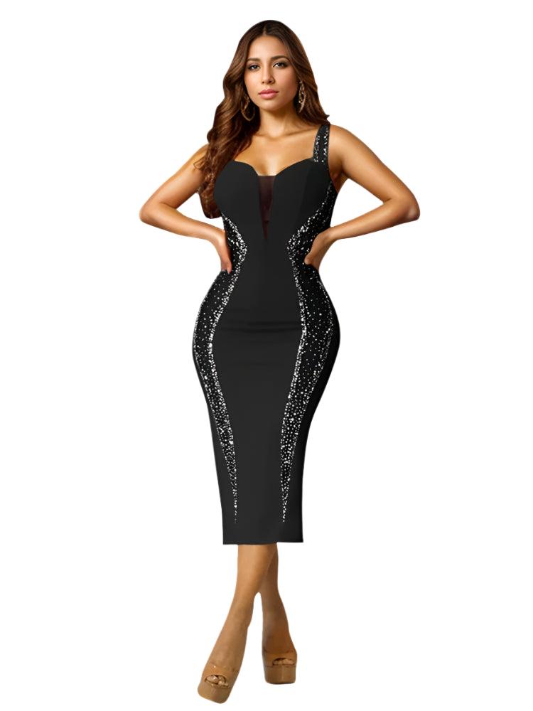 Sexy Elegant Spaghetti Strap Celeb-Worthy Diamond Mesh Evening Nightclub Dress - JVMCL