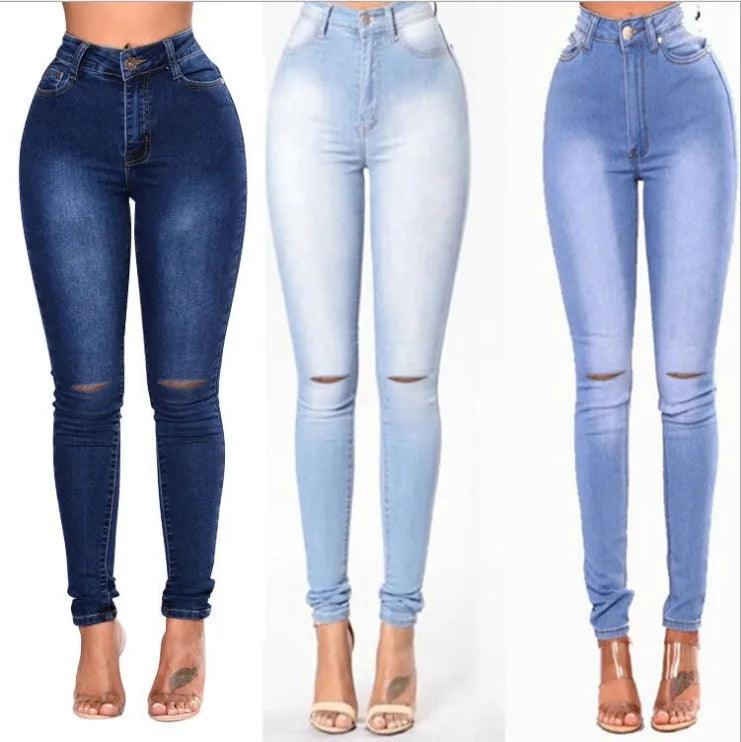 Vintage Women Ripped Fit High Waist Denim Pencil Pants Bootcut Pull-on Jeans - JVMCL