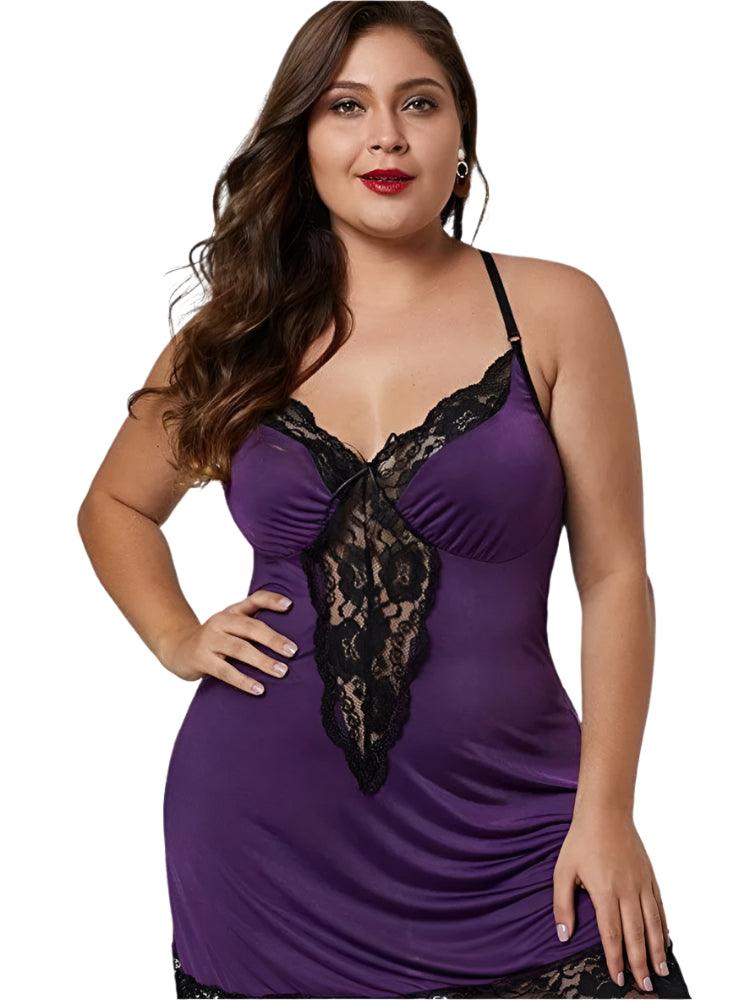 8XL Plus Size Satin Lace Nightgown – Spaghetti Strap Summer Sleepwear for Women - JVMCL