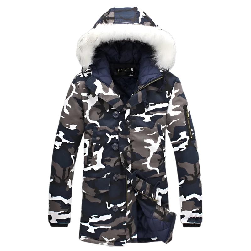 Men's Long Winter Camouflage Parka - Fur Hooded Thick Outwear Jacket - JVMCL