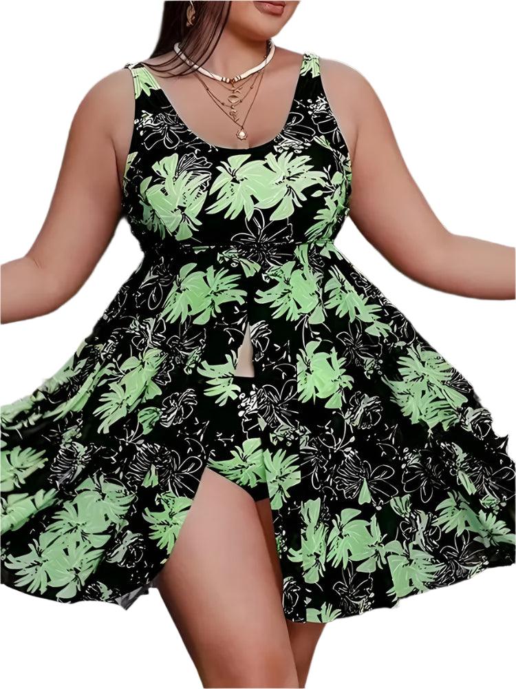 Floral Plus Size Two-Piece Swimsuit – Push-Up Beach Dress with Shorts for Women - JVMCL