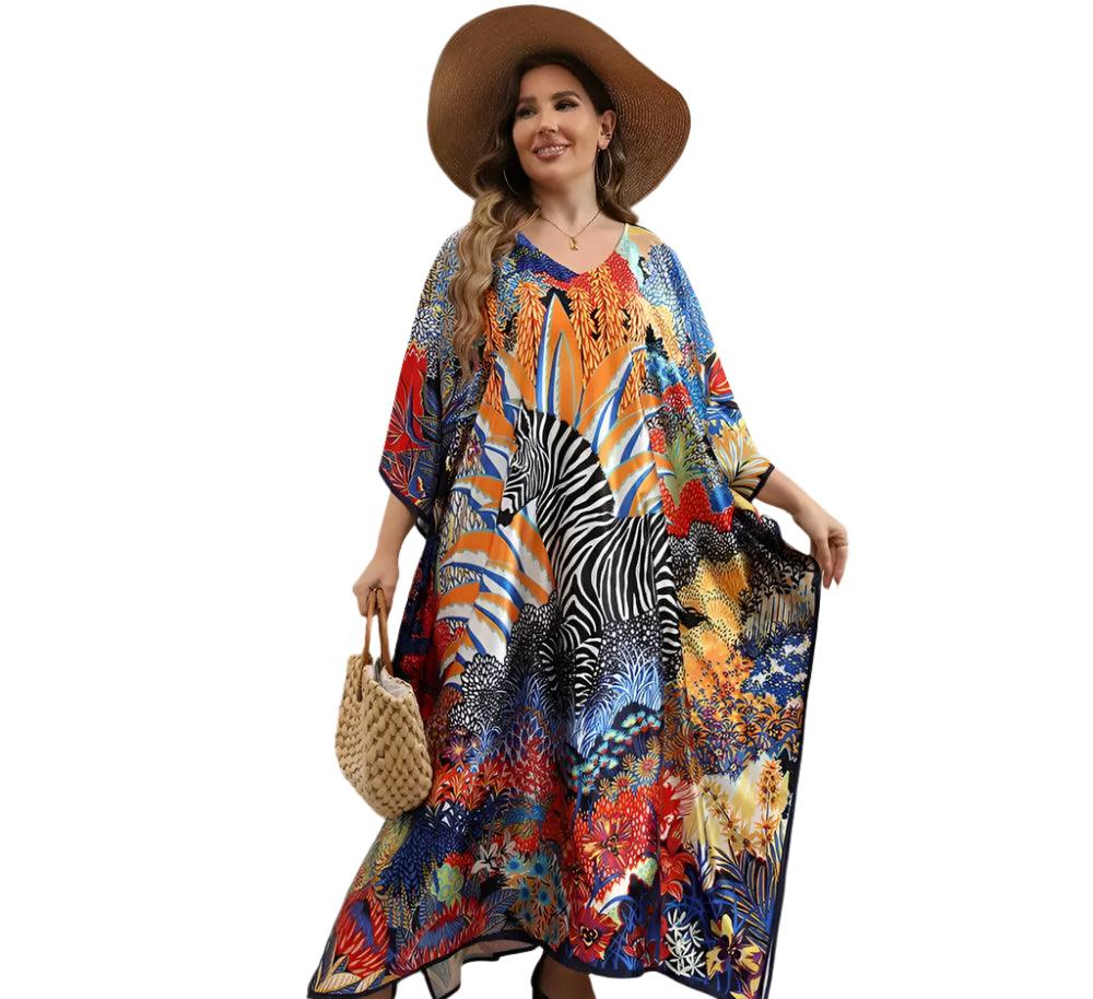 Plus Size Bohemian Nightdress - Silky Beach Robe & Homewear for Women - JVMCL