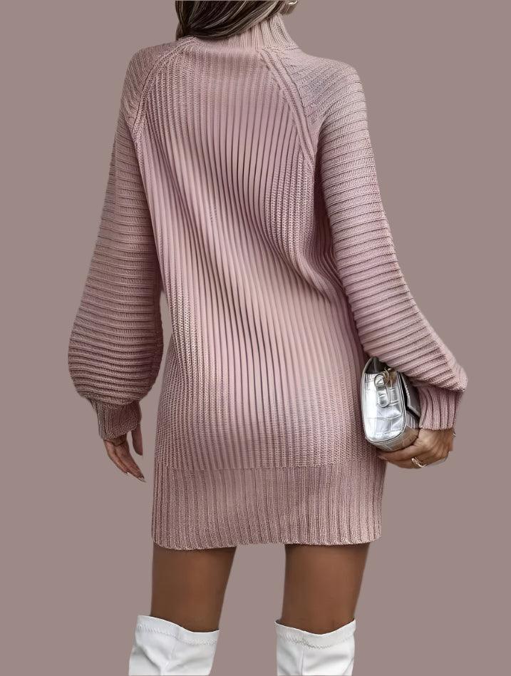 Office Lady Slim Fit Elegance Autumn/Winter High Neck Flare Sleeve Knit Dress - JVMCL