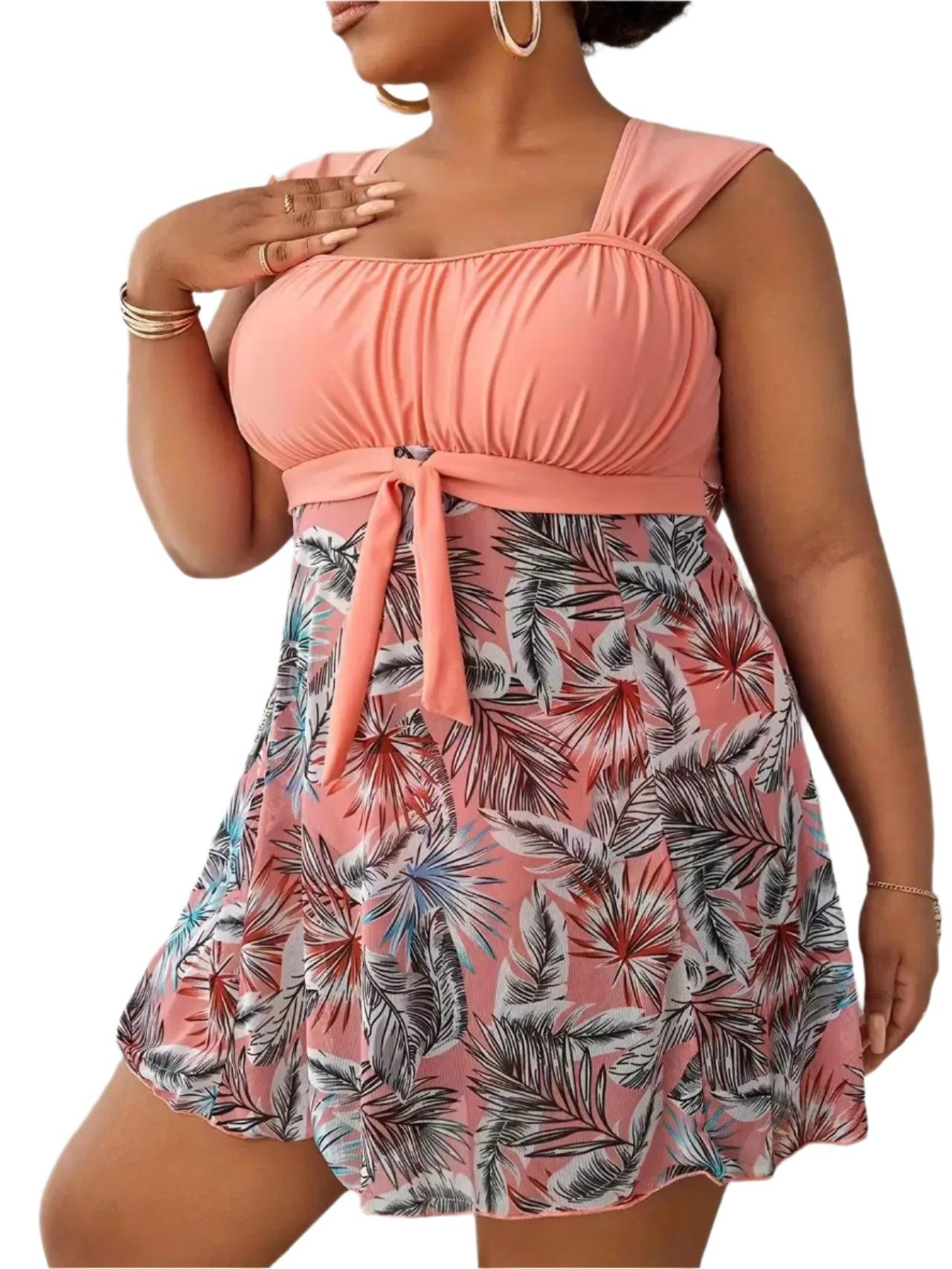 5XL Plus Size Swim-dress – High Waist Push-Up Bikini Set with Mesh Details - JVMCL