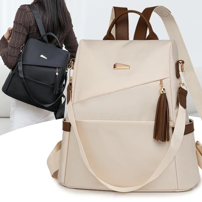 Fashion Tassel Decorative Anti-Theft Nylon Backpack – Secure, Stylish & Spacious - JVMCL