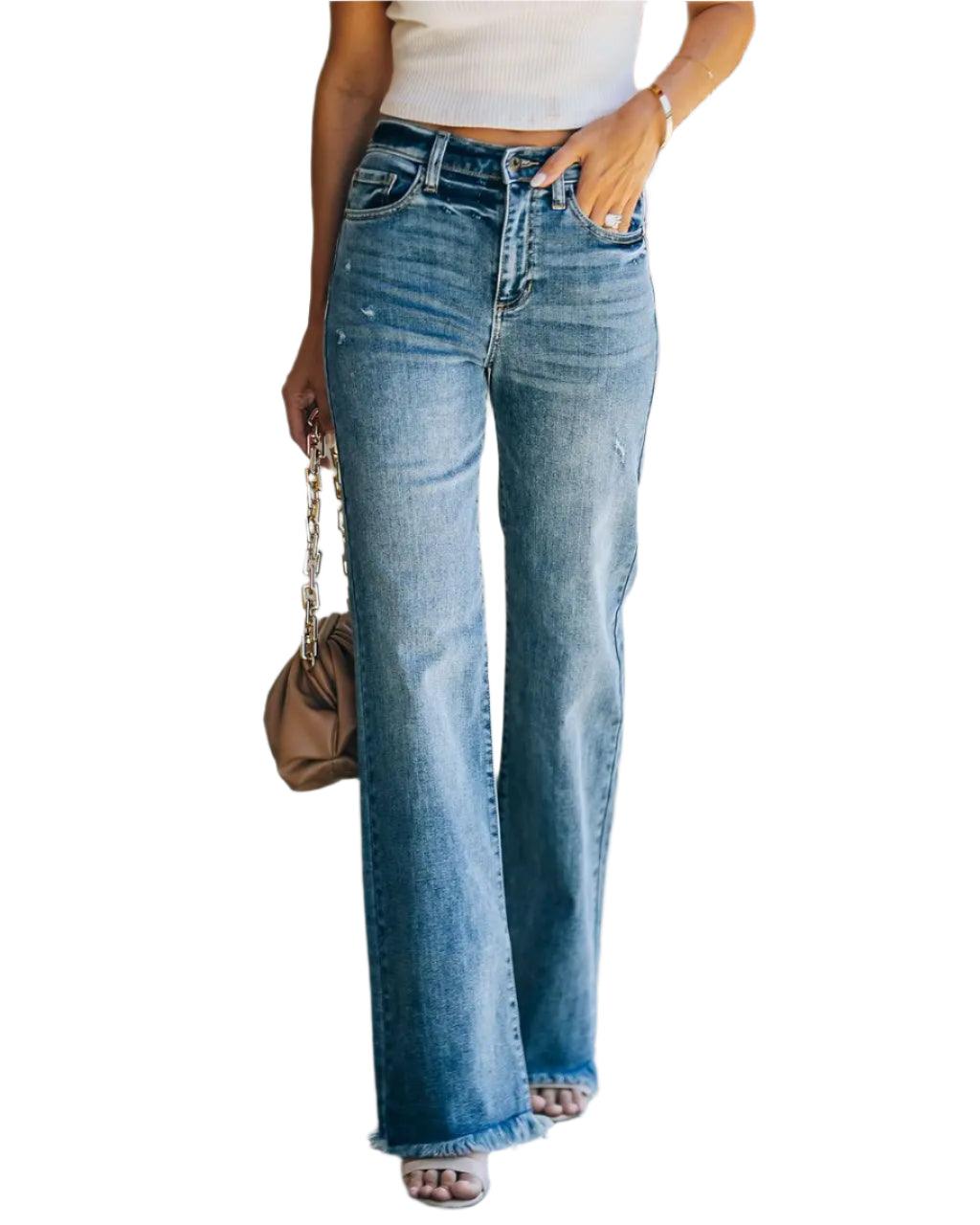 Women's High Waist Loose Jeans - Wide Leg Fashion Boyfriend Denim Pants - JVMCL