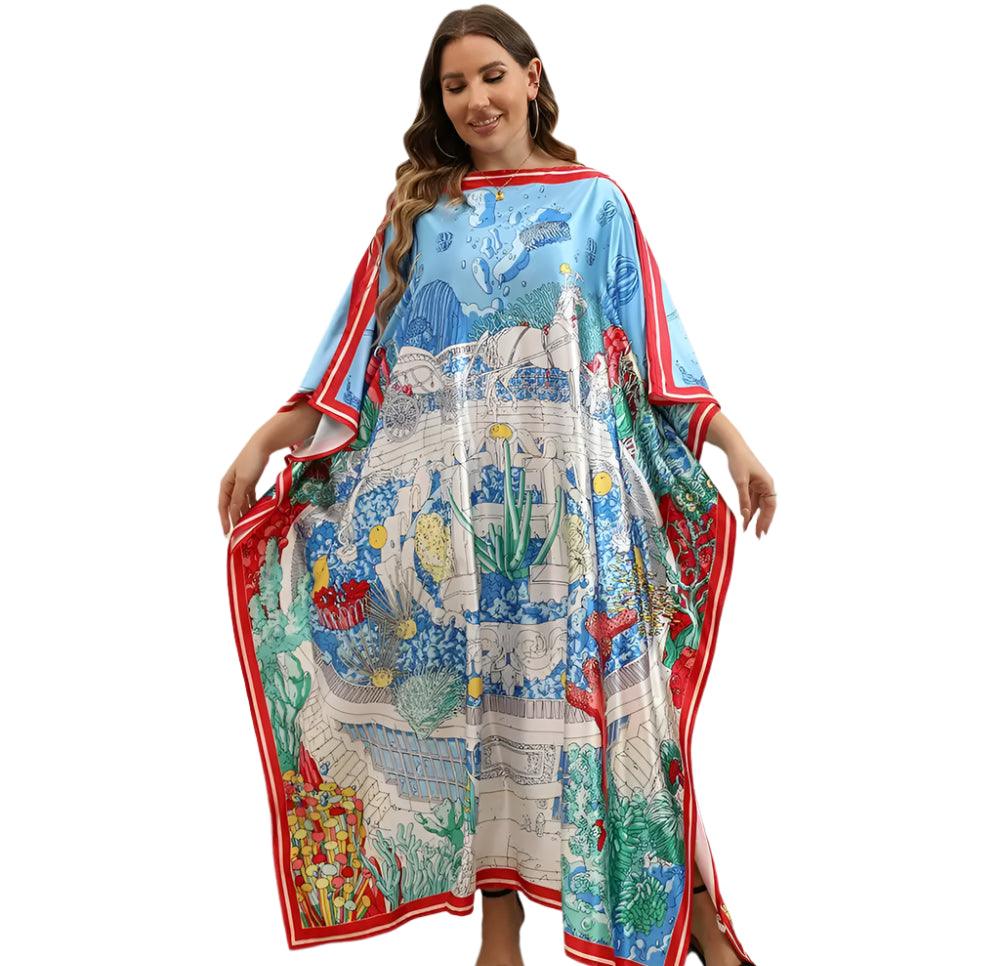 Plus Size Bohemian Nightdress - Silky Beach Robe & Homewear for Women - JVMCL