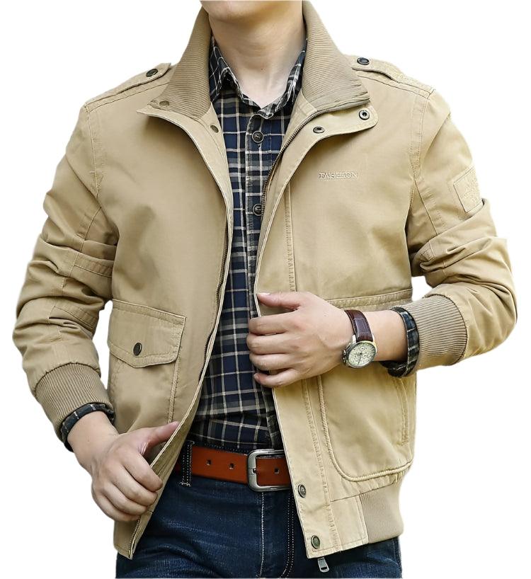 Men's Cotton Military Tooling Spring Autumn Jacket – Stand Collar Casual Coat - JVMCL