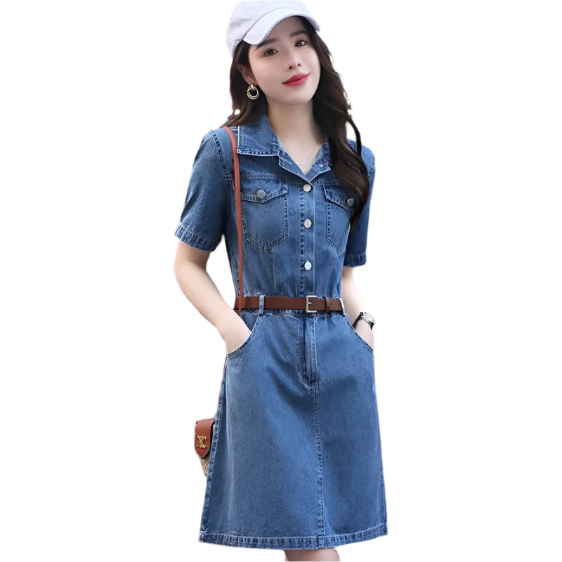 Women’s Summer Denim Dress – Retro High Waist Casual Jean Dress