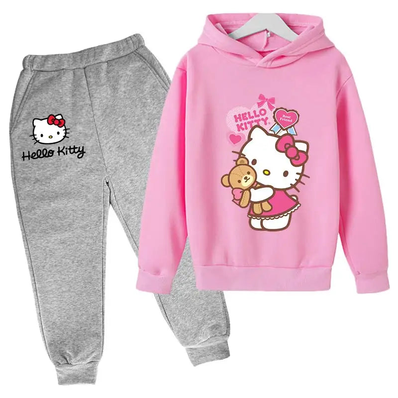 Adorable Cartoon Girls' Tracksuit Hoodie & Pants Set for Kids (4-14 Years) - JVMCL