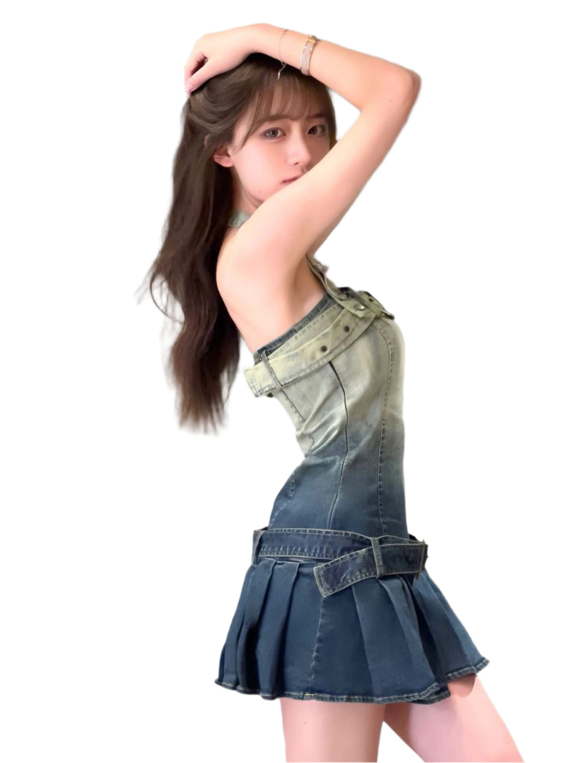 Y2K Strapless Denim Mini Dress – Chic & Elegant Gradient Clubwear