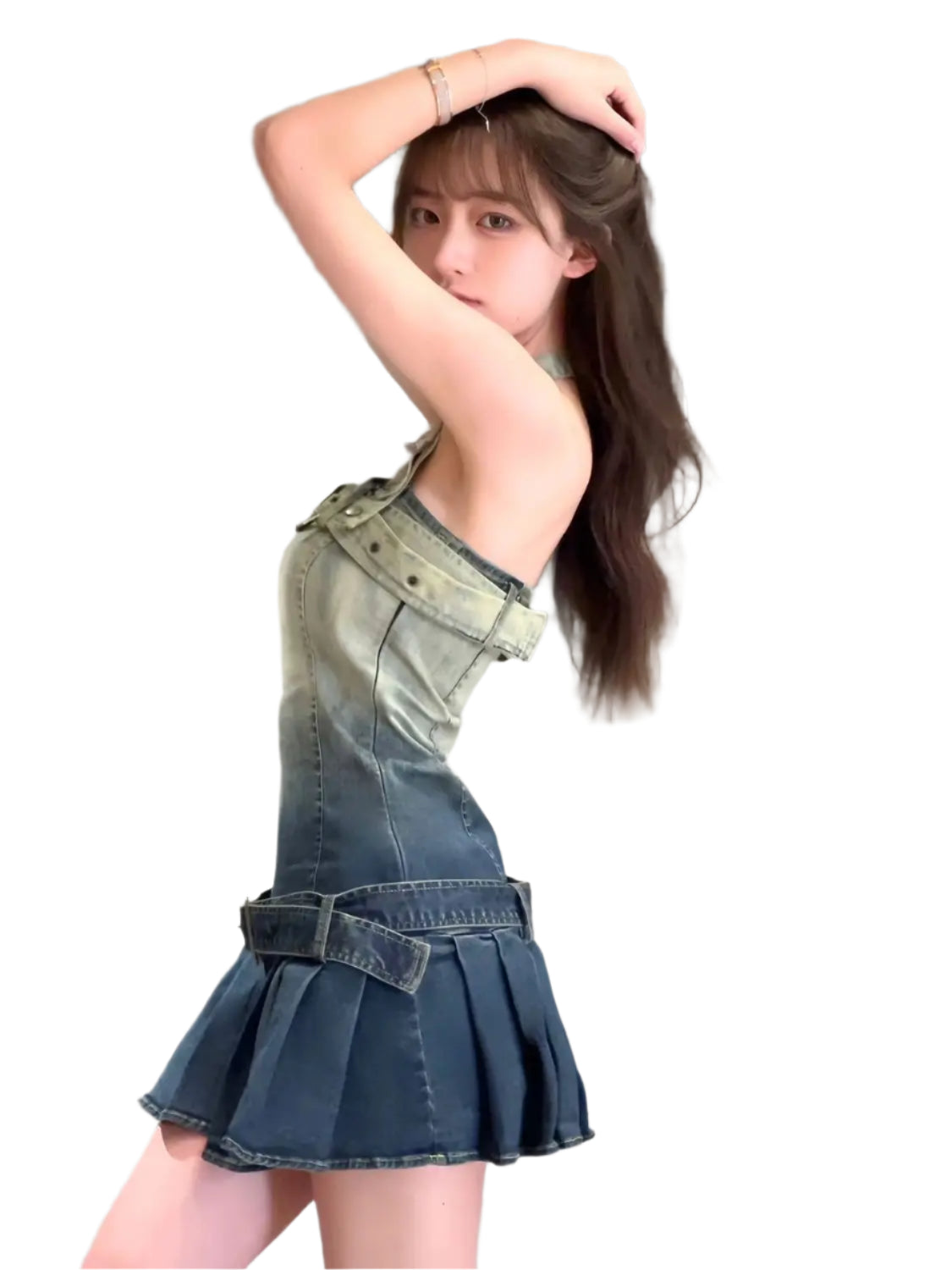 Y2K Strapless Denim Mini Dress – Chic & Elegant Gradient Clubwear