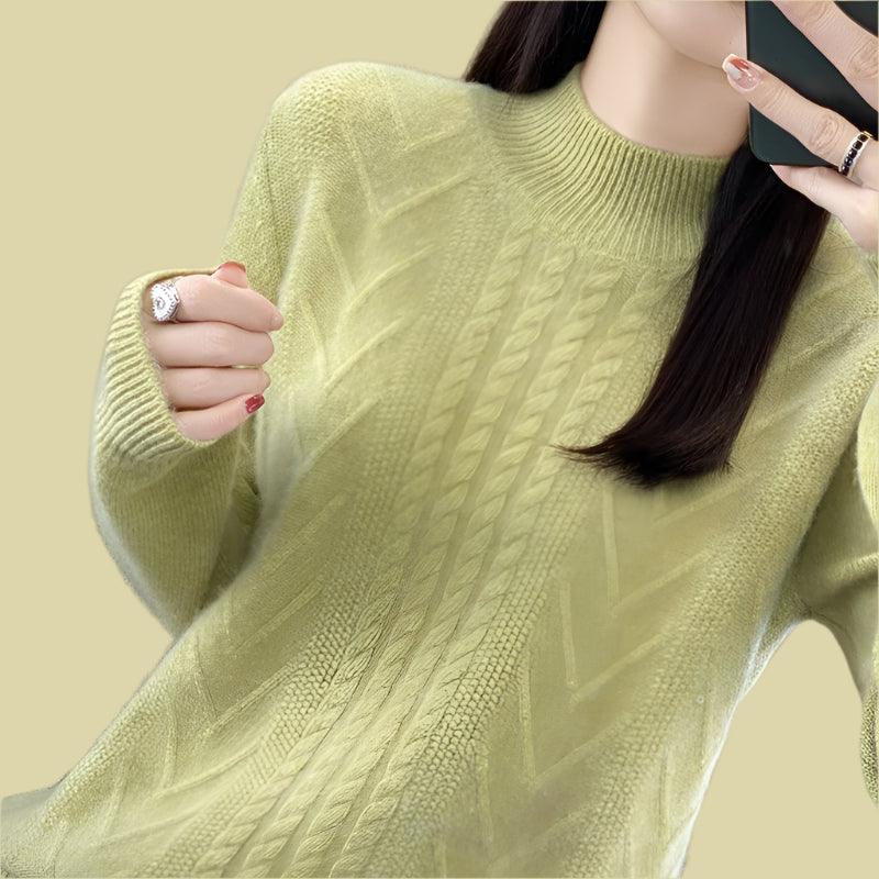 Long-Sleeved -High-Necked Twisted Knit Wool Pullover Sweater for Autumn/Winter - JVMCL