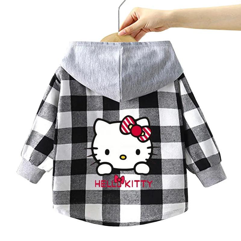 Kitty-Inspired Cute & Casual Hello Hooded Plaid Kids Shirt Outfit (1-12 Years) - JVMCL