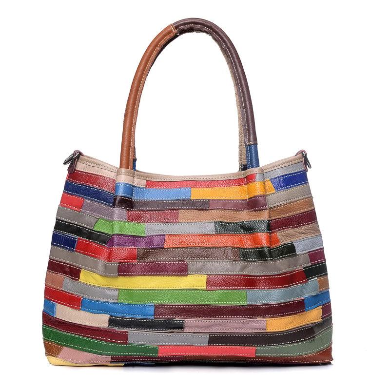 Multi-Colorful Real Leather Floral Tote – Luxury & Artistic Elegance - JVMCL