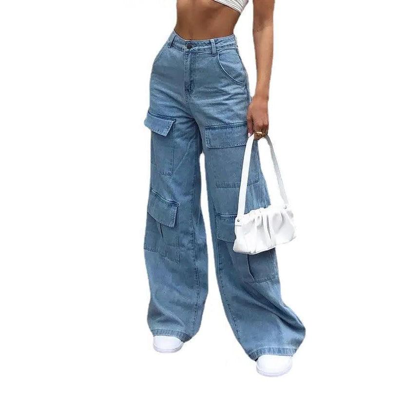 Women's Wide-Leg Cargo Denim Pants – High Street Style for Spring/Summer - JVMCL