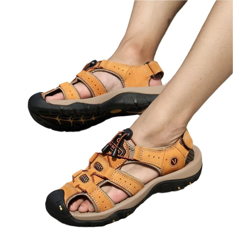 Hollow Breathable Genuine Leather Men's Slippers Outdoor Sandals - JVMCL