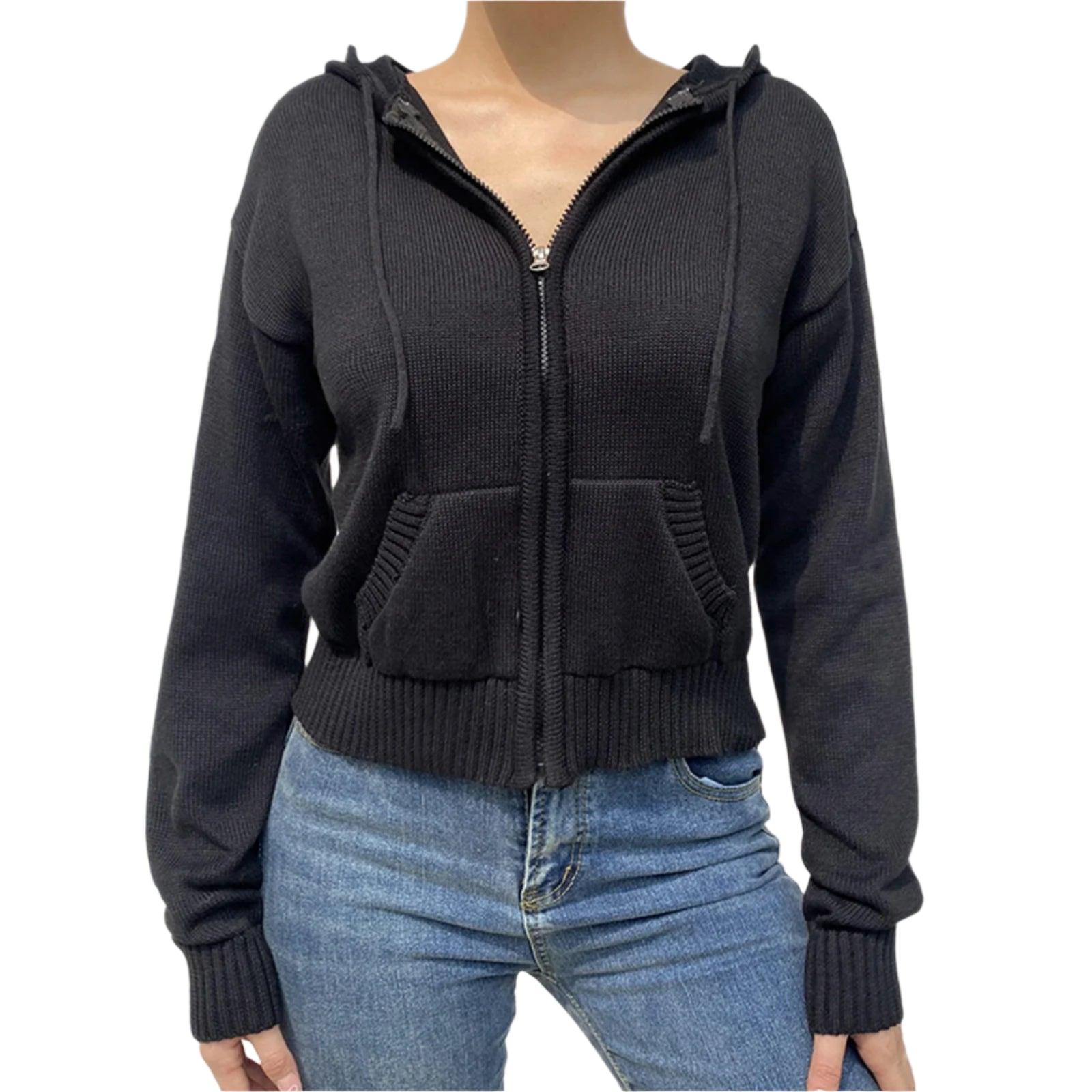 Women’s Full Zip Knit Hoodie - Casual Solid Color Long Sleeve Sweatshirt - JVMCL