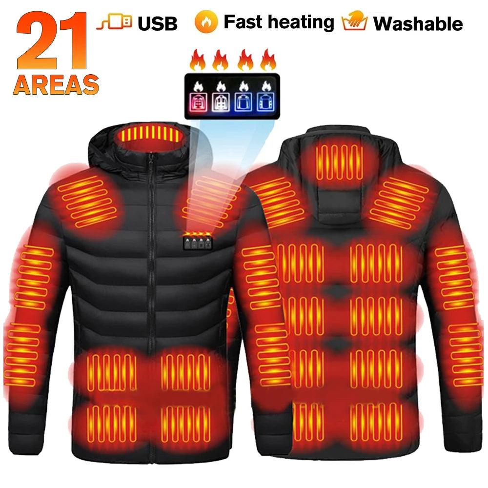 21-Area Heated Waterproof Winter Coat – USB-Powered Warm Vest for Men & Women - JVMCL