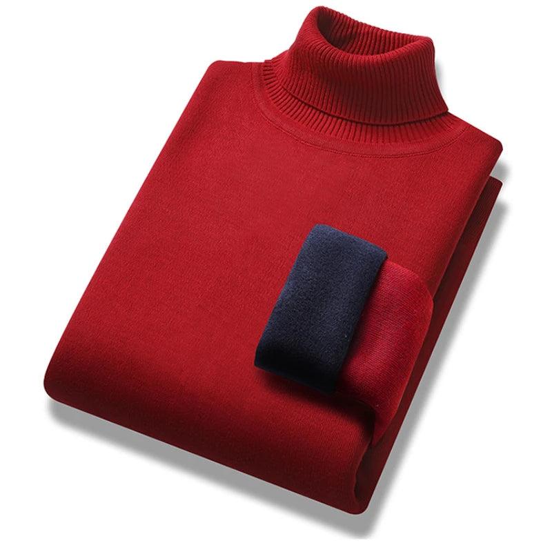 Winter Trend Sweaters Men's Solid Long Sleeved Turtleneck Fleece Warm Pullover - JVMCL