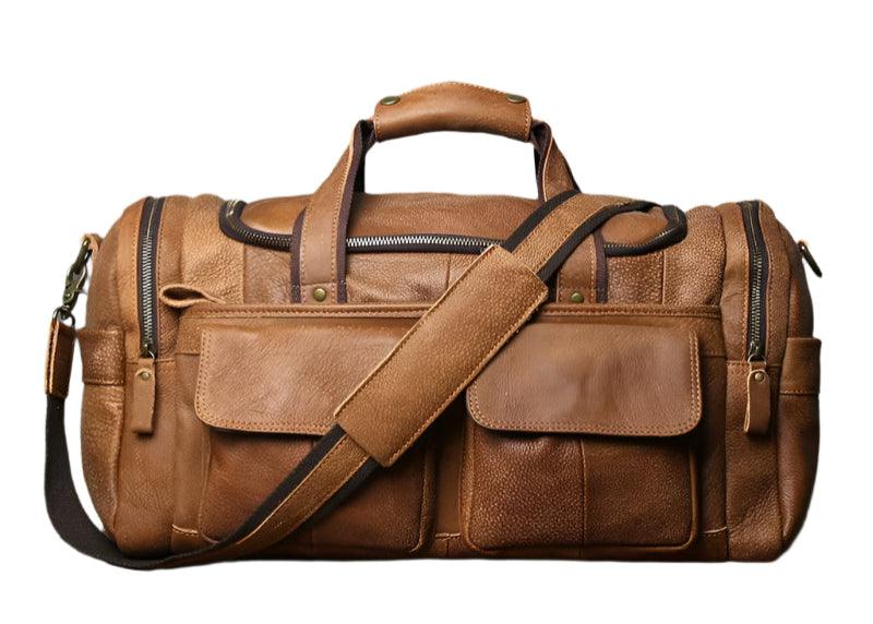 Retro Men's Genuine Leather Travel Duffel Bag – Large Capacity Hand Luggage & Messenger Bag - JVMCL