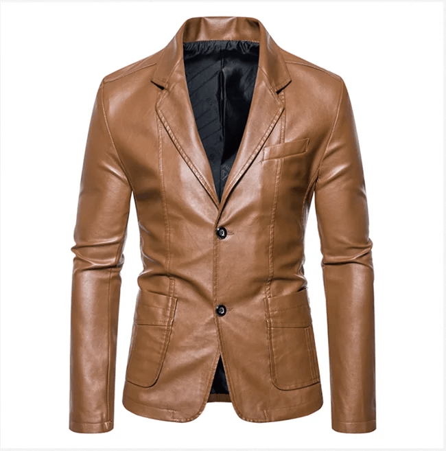 Men's Business Casual Leather Jacket – Slim Fit Suit Collar Coat - JVMCL