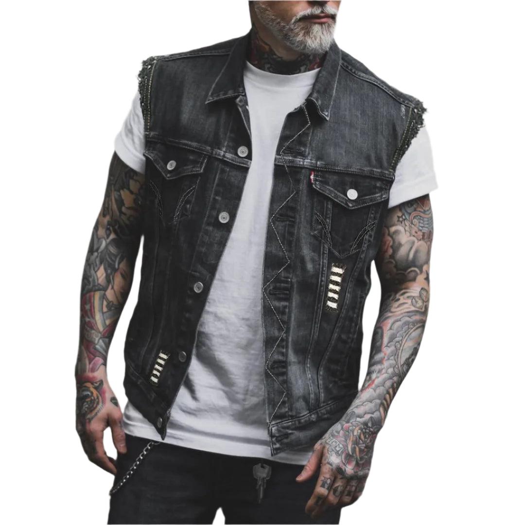 Comfort Stylish Street Riding 3D Print Sleeveless Denim Waist Vest Coat for Men - JVMCL