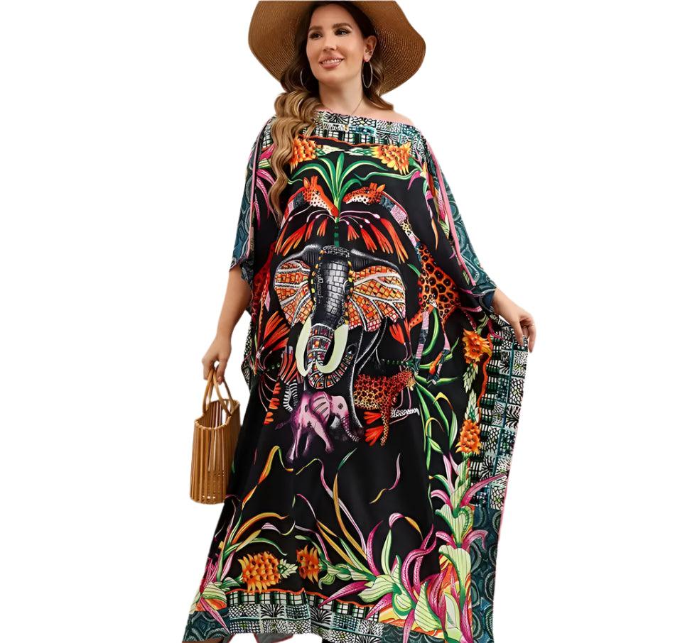 Plus Size Bohemian Nightdress - Silky Beach Robe & Homewear for Women - JVMCL