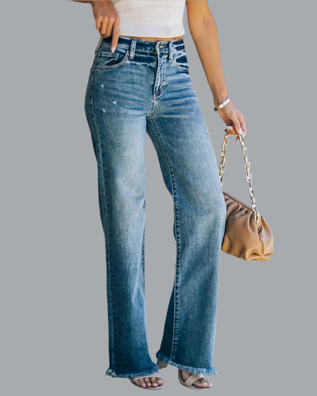 Women's High Waist Loose Jeans - Wide Leg Fashion Boyfriend Denim Pants - JVMCL