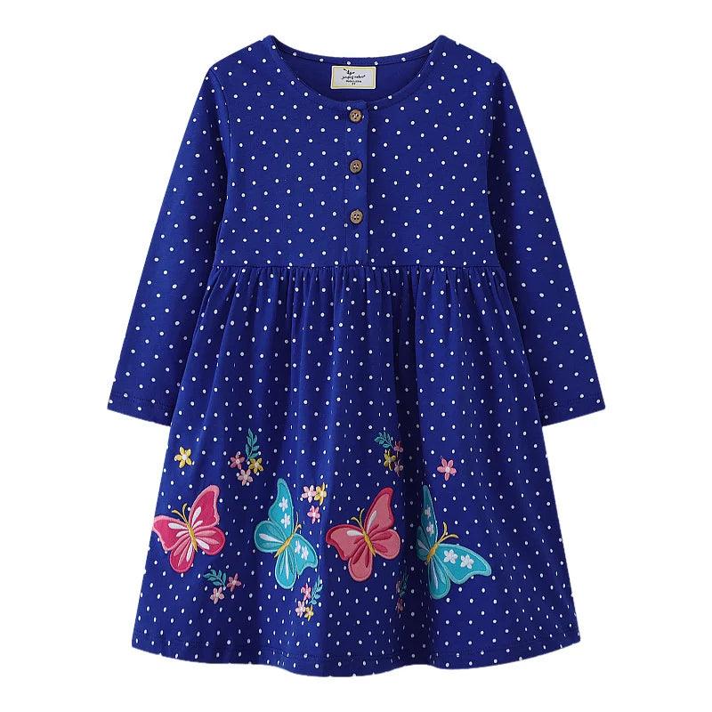 Adorable Animal Applique Princess Dress – Long Sleeve Girls' Party & School Outfit - JVMCL