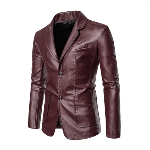 Men's Business Casual Leather Jacket – Slim Fit Suit Collar Coat - JVMCL