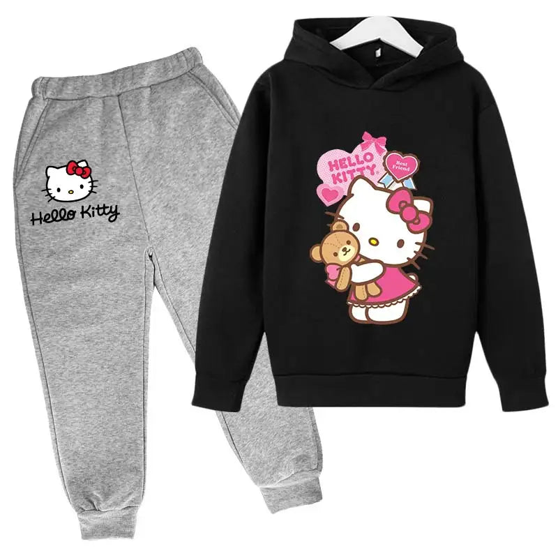 Adorable Cartoon Girls' Tracksuit Hoodie & Pants Set for Kids (4-14 Years) - JVMCL