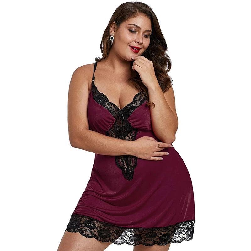 Women's Plus Size Satin Nightgown – Lace Trim Spaghetti Strap Sleepdress - JVMCL