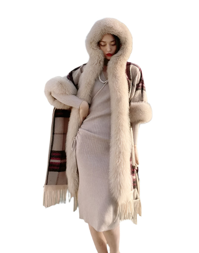 Thick Warm Elegant Winter Fur Cape Poncho & Fashionable Cardigan Shawl Cloak - JVMCL