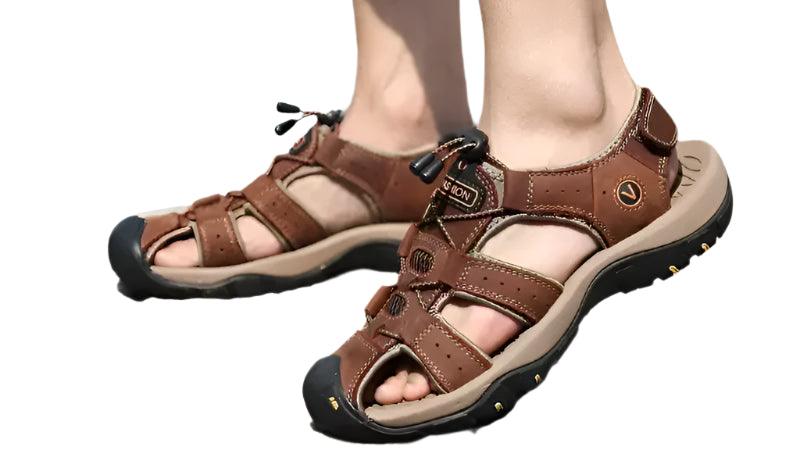 Hollow Breathable Genuine Leather Men's Slippers Outdoor Sandals - JVMCL