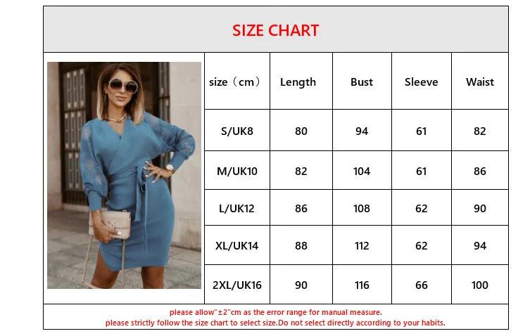 Cross-Border Fashion Lace-Up Knitted Dress – Sexy Slim Fit V-Neck Midi Sweater Dress for Women - JVMCL