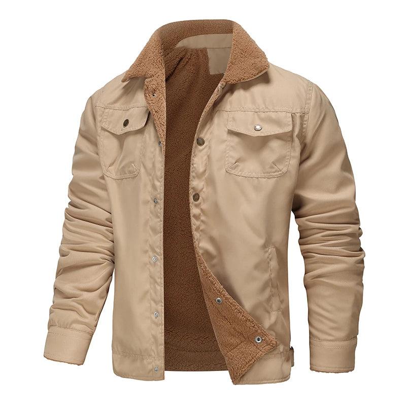 Safari-Inspired Style Men's Slim Double Pocket Long Sleeve Fleece Casual Jacket - JVMCL