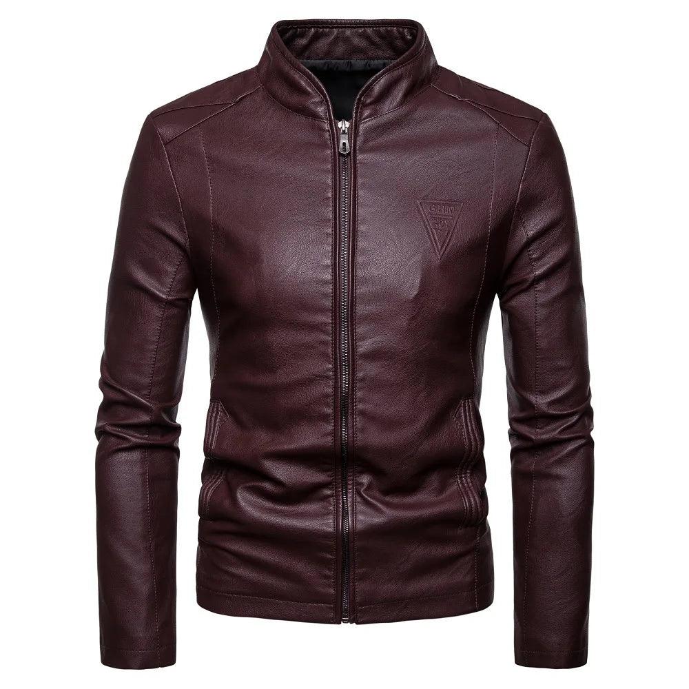 Men's Korean Design Slim Standing Collar PU Leather Jacket - JVMCL