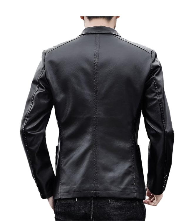 Men's Business Casual Leather Jacket – Slim Fit Suit Collar Coat - JVMCL