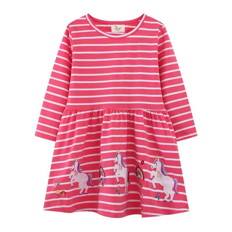 Adorable Animal Applique Princess Dress – Long Sleeve Girls' Party & School Outfit - JVMCL