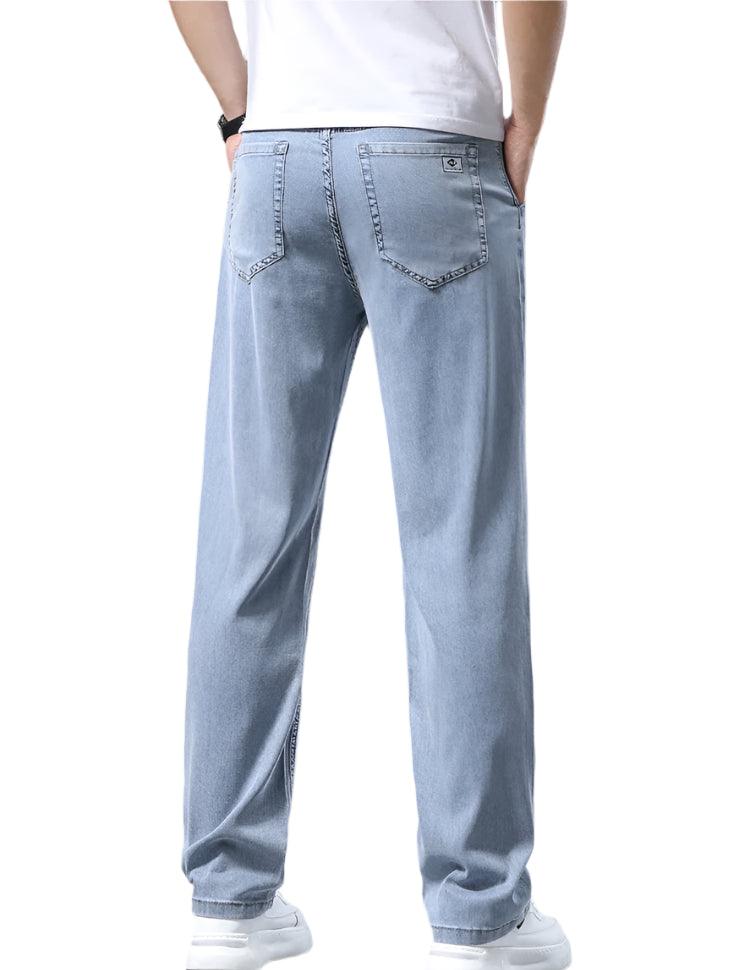 Men's Ultra Breathable Straight Fit Business Casual Light Blue Denim Jeans - JVMCL