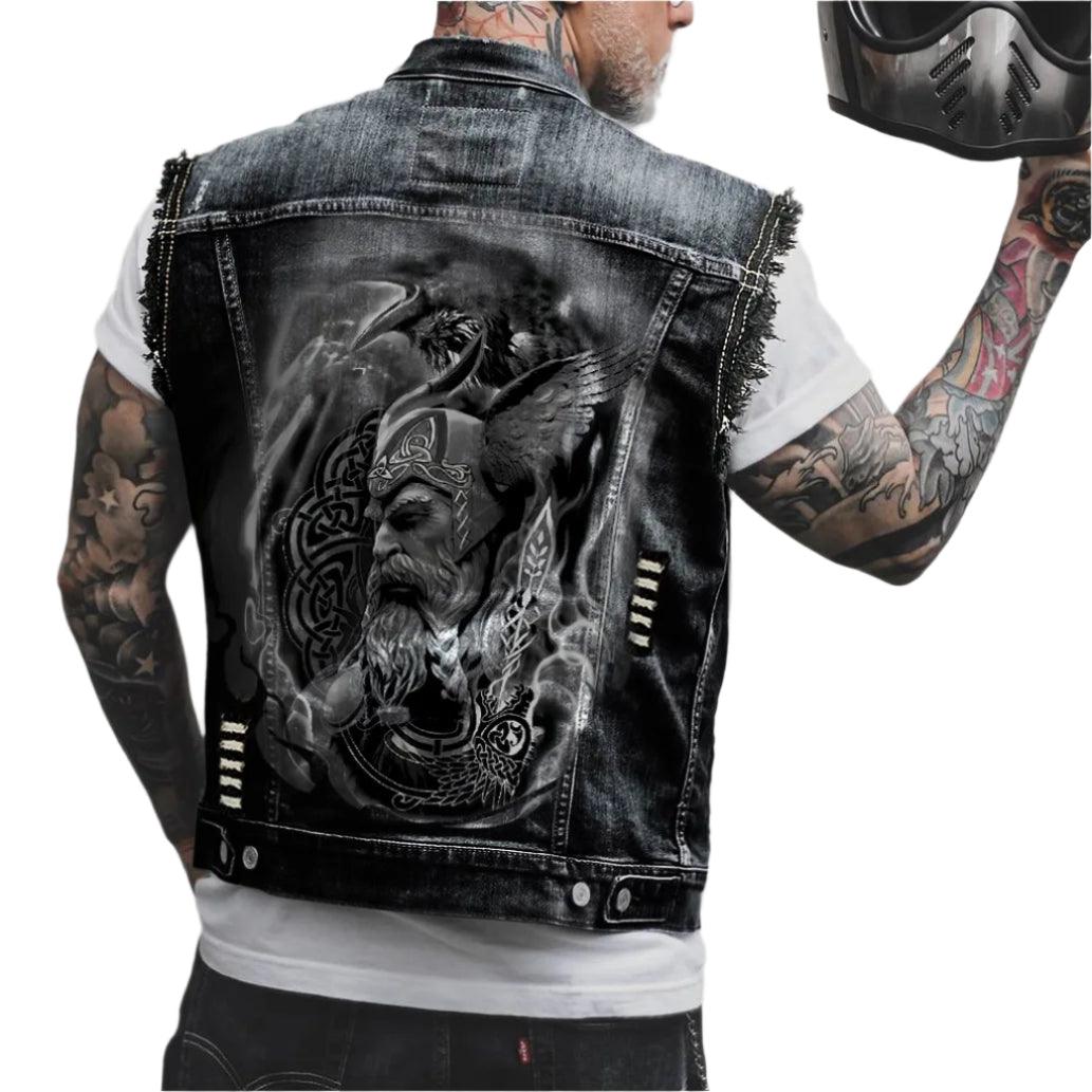 Comfort Stylish Street Riding 3D Print Sleeveless Denim Waist Vest Coat for Men - JVMCL