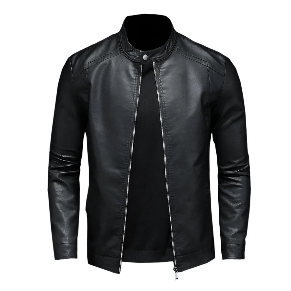 Fashion Motorcycle Stand Collar Slim Long Sleeve Biker Leather Coat Jacket - JVMCL