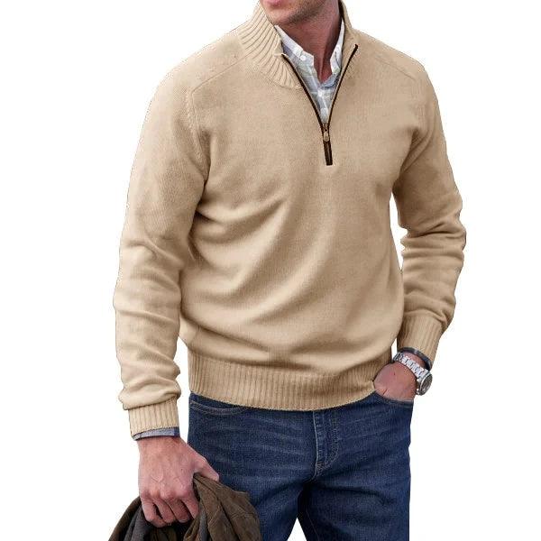 Men’s Cashmere Half-Zip Turtleneck Sweater–Warm Fleece-Lined Pullover for Winter - JVMCL