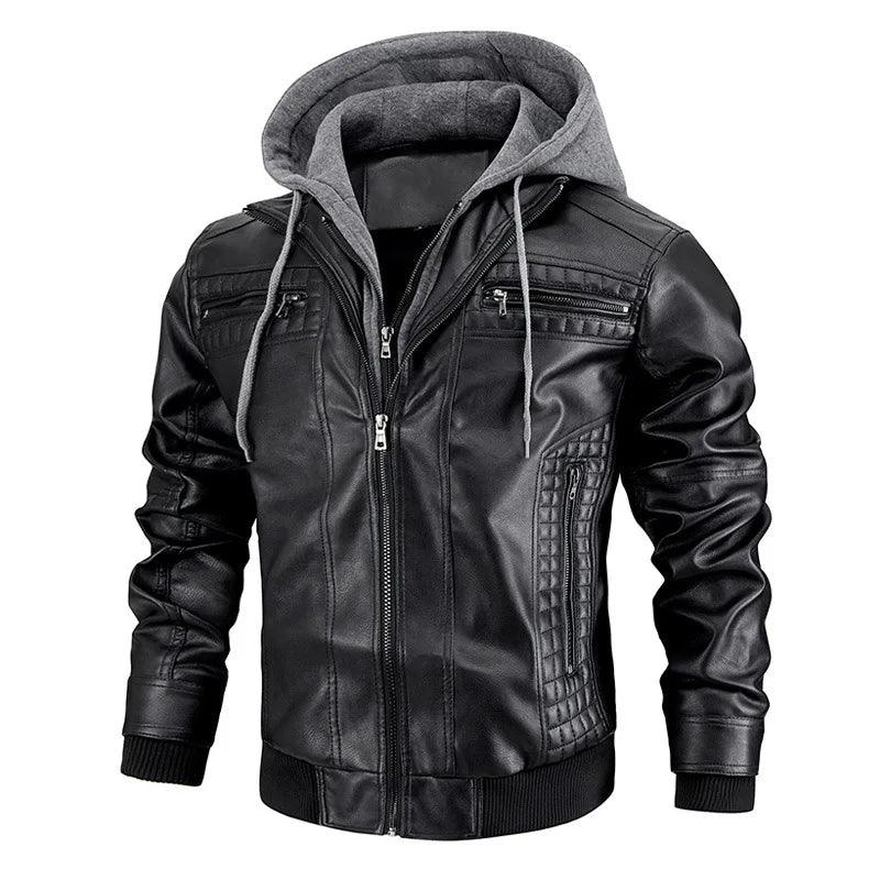 Ride in Style: Detachable Hood PU Leather Motorcycle Jacket for Men - JVMCL