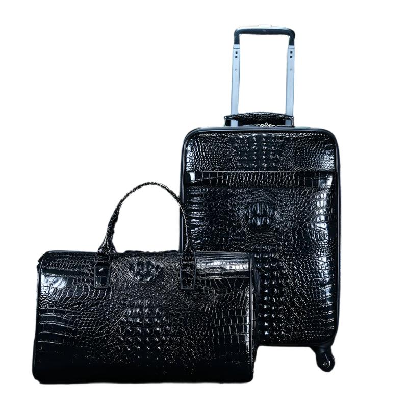 Genuine Leather Crocodile-Pattern Trolley Suitcase & Handbag Boarding Case - JVMCL