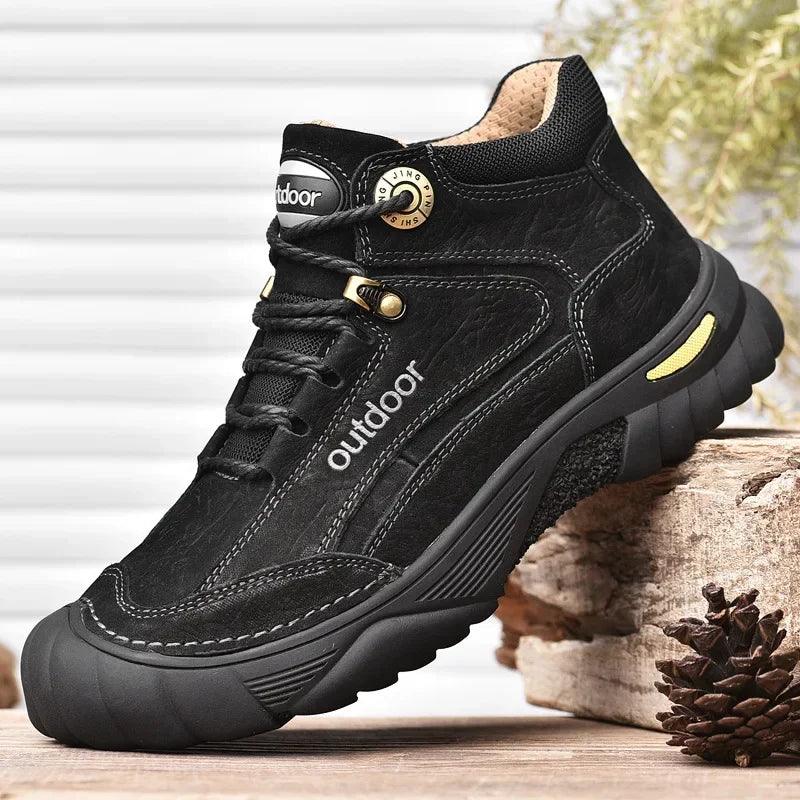 Classic Outdoor Men's Leather Winter Boots – Retro Mountain Trekking Style - JVMCL