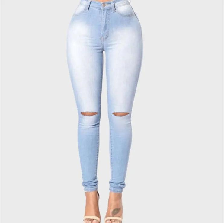 Vintage Women Ripped Fit High Waist Denim Pencil Pants Bootcut Pull-on Jeans - JVMCL