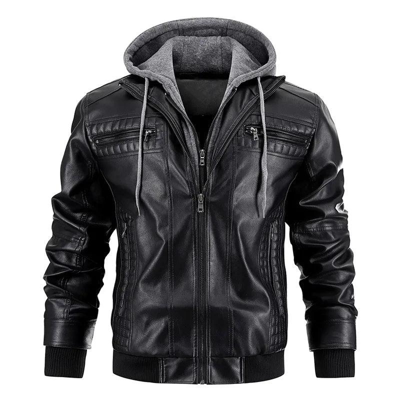 Ride in Style: Detachable Hood PU Leather Motorcycle Jacket for Men - JVMCL