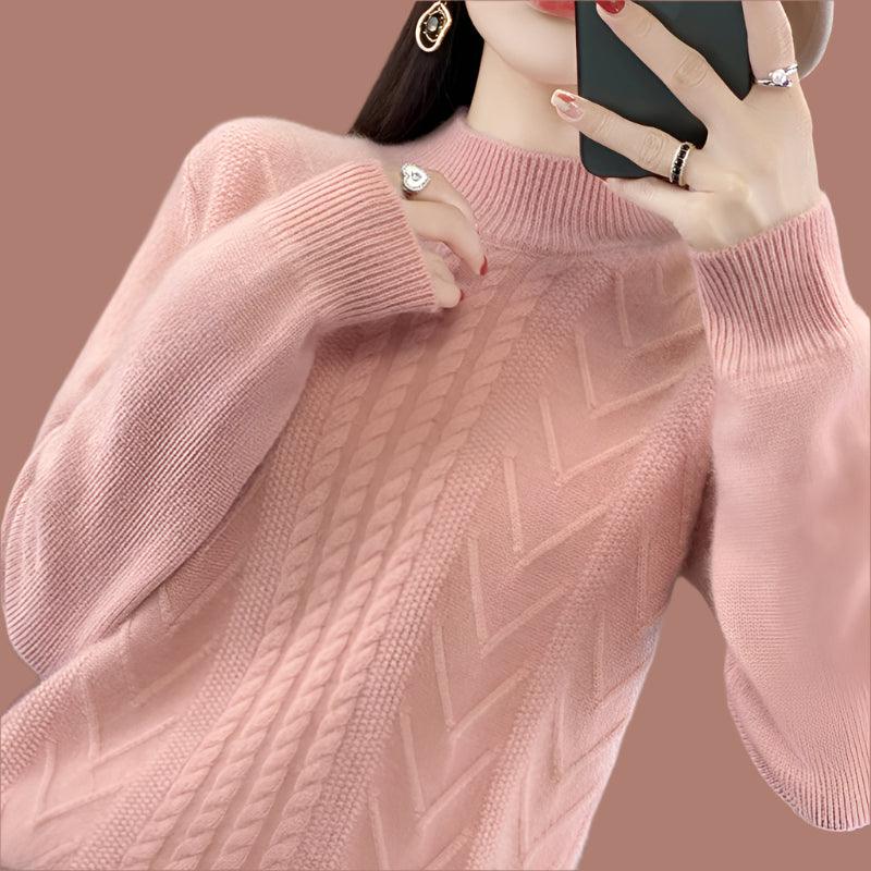 Long-Sleeved -High-Necked Twisted Knit Wool Pullover Sweater for Autumn/Winter - JVMCL